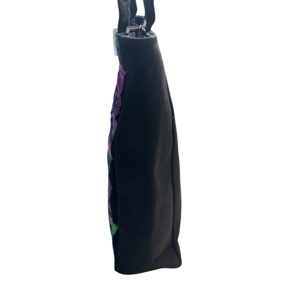 NEW Tote Bag Black Canvas Embroidered Floral Birds Purple Green Teal Zippered - Picture 6 of 16